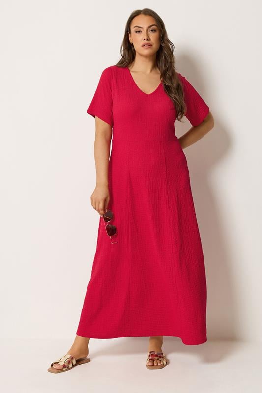  YOURS Curve Red Textured V-Neckline Maxi Dress