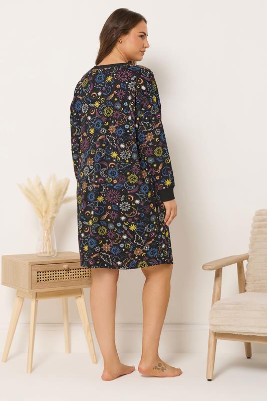 YOURS Plus Size Black Celestial Long Sleeve Nightdress | Yours Clothing 2