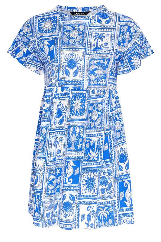 YOURS Plus Size Blue Mixed Shell Frill Sleeve Tunic Dress | Yours Clothing 5