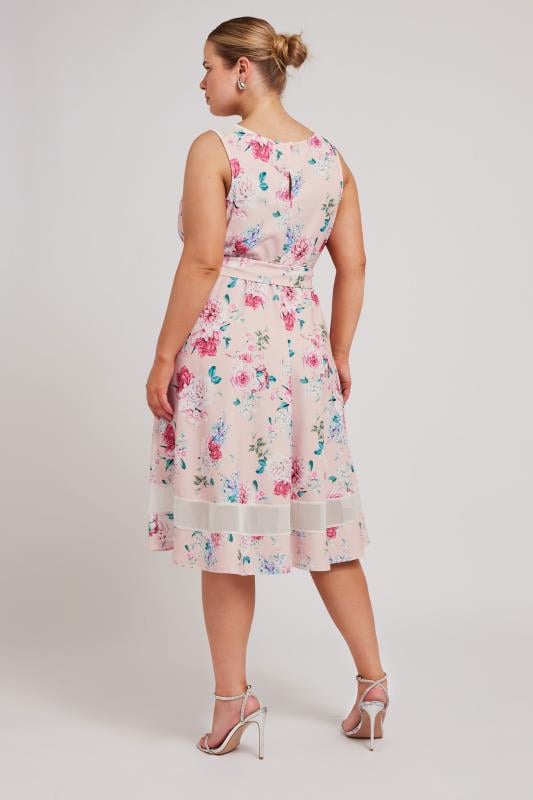 YOURS LONDON Plus Size Pink Floral Print Skater Dress | Yours Clothing 3