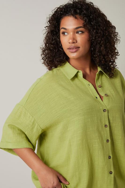 EVANS Plus Size Chartreuse Green Cotton Shirt | Evans 4
