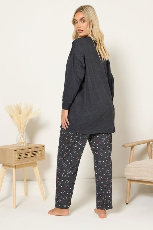YOURS Plus Size Charcoal Grey 'Hot Choc O'clock' Wide Leg Pyjama Set | Yours Clothing 2