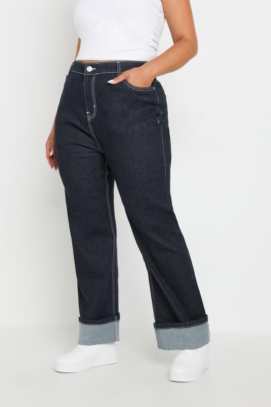 YOURS Plus Size Indigo Blue Wide Leg Turn Up Jeans | Yours Clothing  1