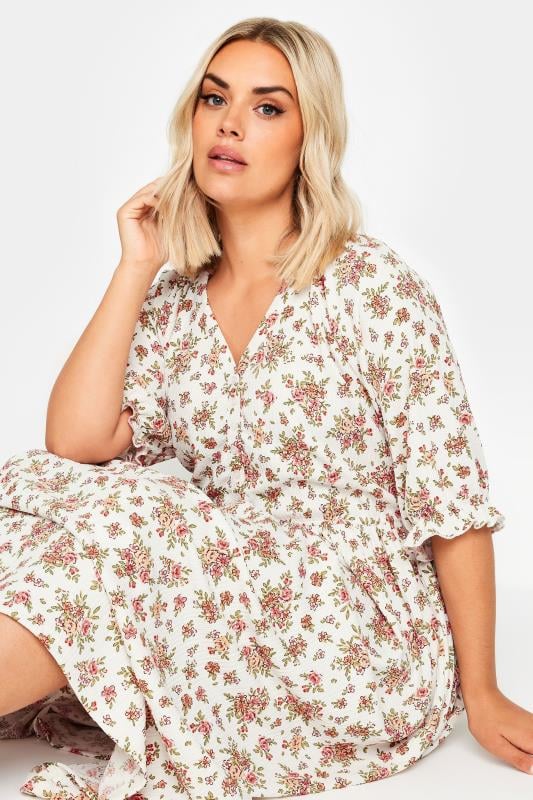 LIMITED COLLECTION Plus Size White Vintage Floral Textured Midaxi Dress | Yours Clothing 4