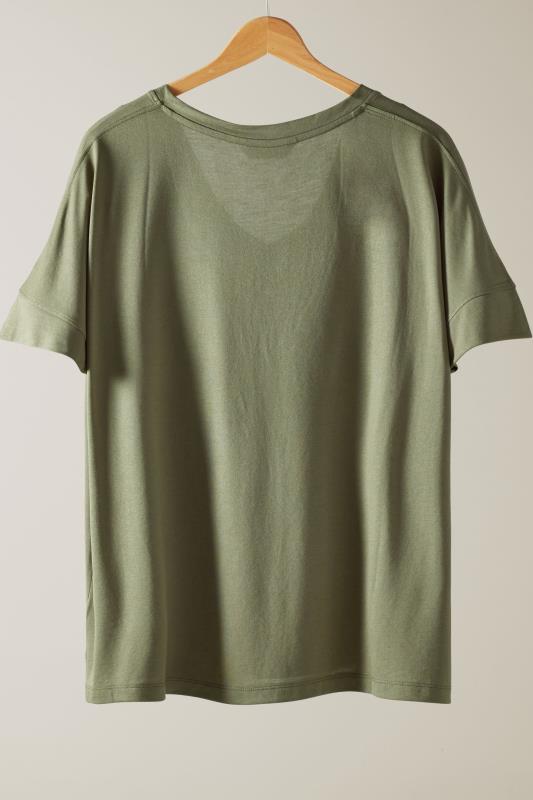 EVANS Plus Size Khaki Green V-Neck Modal Rich T-Shirt | Evans 6