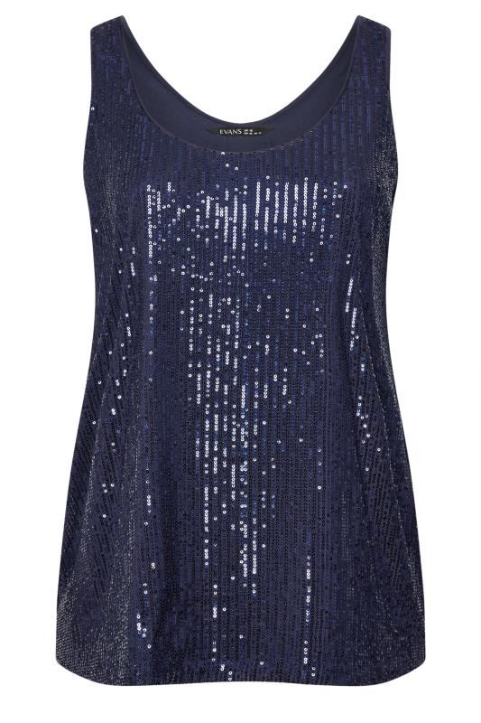 EVANS Plus Size Navy Blue Sequin Embellished Vest Top | Evans  5