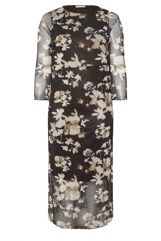 YOURS LONDON Plus Size Natural Brown Floral Mesh Maxi Dress | Yours Clothing 5