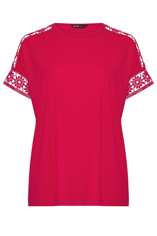 YOURS Plus Size Red Crochet T-Shirt | Yours Clothing 5