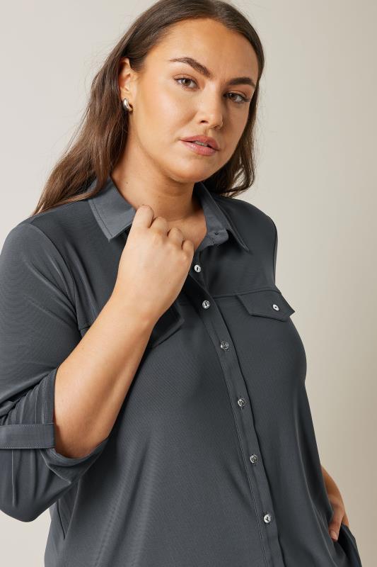 EVANS Plus Size Charcoal Grey Tab Sleeve Blouse | Evans 4