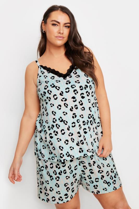 YOURS Plus Size Baby Blue Leopard Print Short Pyjama Set | Yours Clothing 5