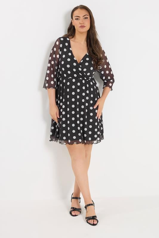  YOURS Curve Black Polka Dot Tunic Top