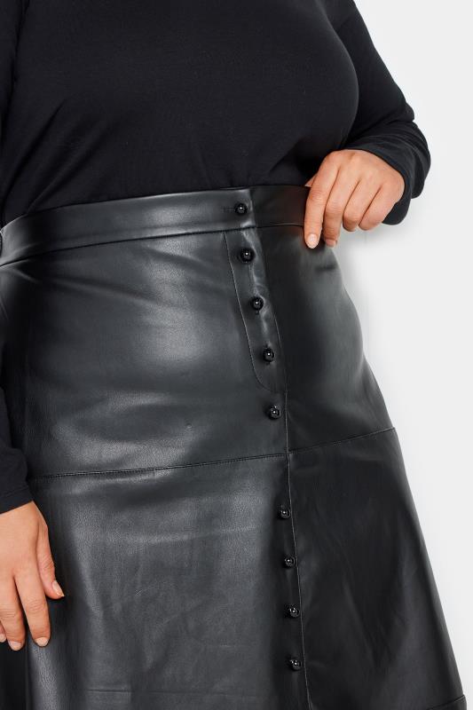City Chic Black Vegan Leather Button Skirt 4