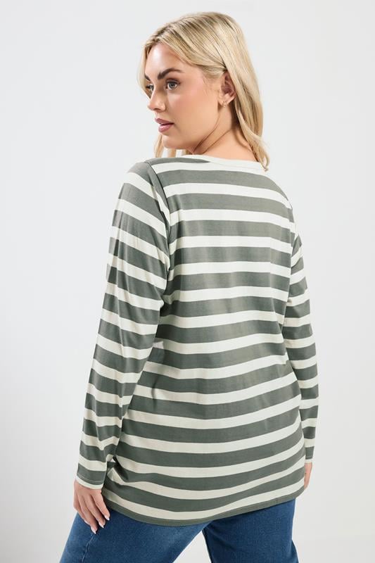 YOURS Plus Size Sage Green Stripe Long Sleeve T-Shirt | Yours Clothing 2