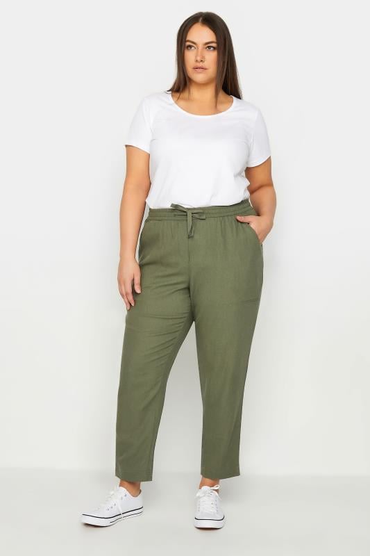 YOURS Curve Sage Green Cargo Pocket Cropped Joggers