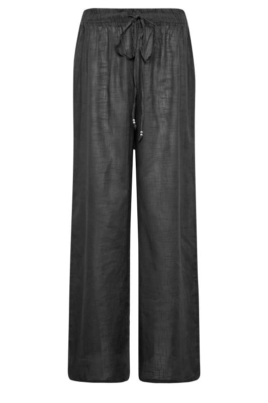 LTS Tall Black Cotton Wide Leg Beach Trousers | Long Tall Sally  5