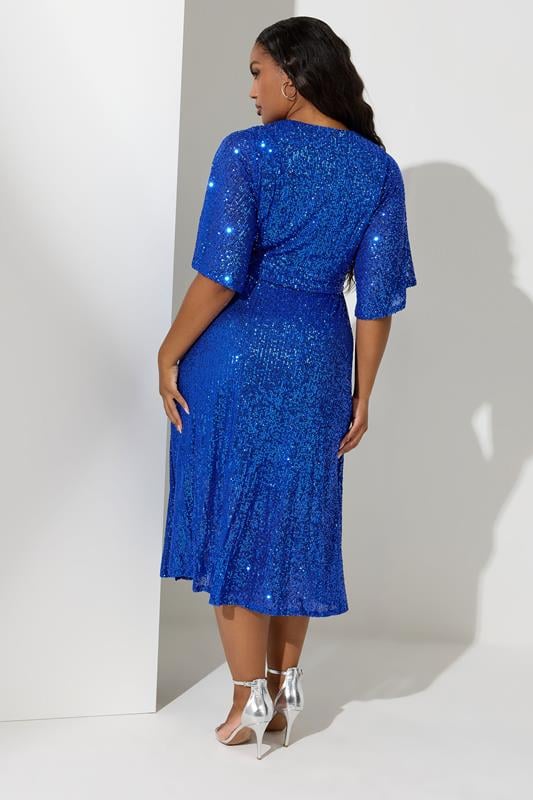 YOURS LONDON Plus Size Blue Sequin Wrap Dress | Yours Clothing 2