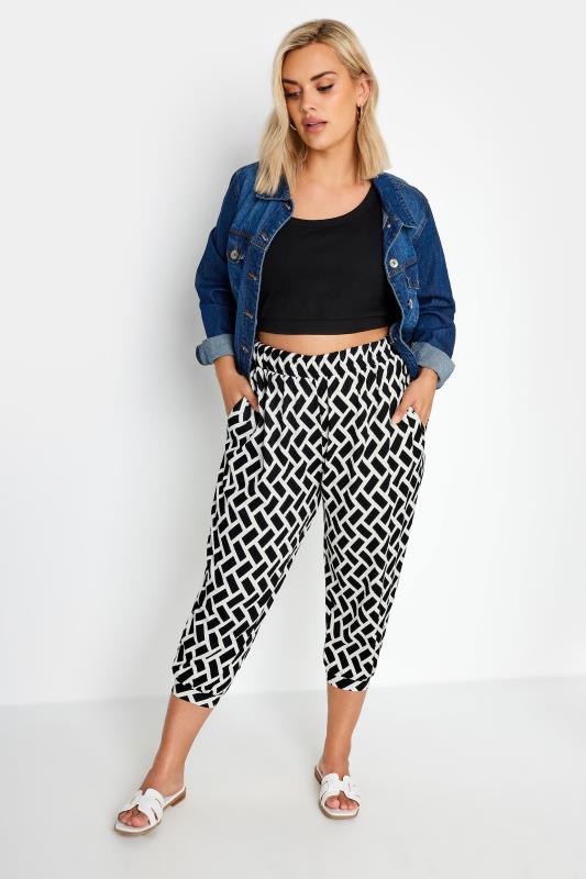 YOURS Plus Size Blue Abstract Print Textured Cropped Harem Trousers | Yours Clothing 2