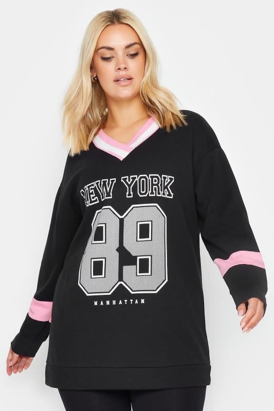 YOURS Plus Size Black 'New York' Slogan Print Sweatshirt | Yours Clothing 1