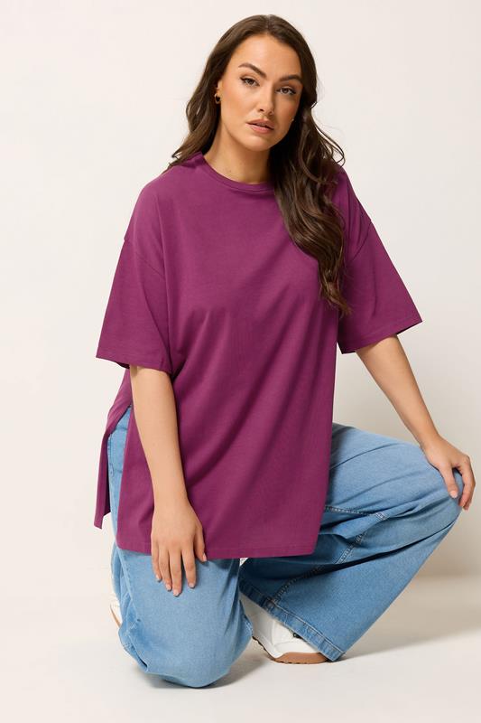 YOURS Curve Purple Side Split Longline T-Shirt