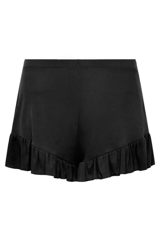 LIMITED COLLECTION  Black Frill Ribbed Pyjama Shorts | Yours Clothing 5