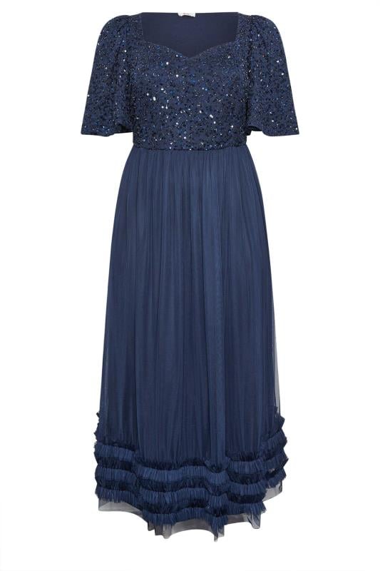 LUXE Plus Size Curve Navy Blue Sequin Sweetheart Ruffle Maxi Dress | Yours Clothing  5