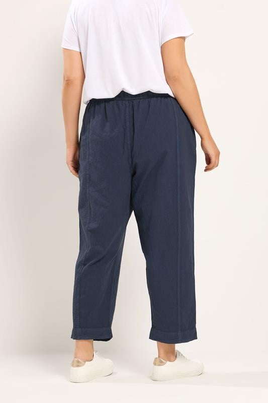 YOURS Plus Size Navy Blue Cool Cotton Barrel Trousers | yours Clothing 2