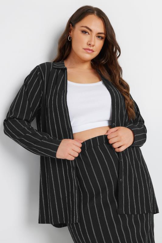 Plus Size  YOURS Curve Black Textured Pinstripe Shirt