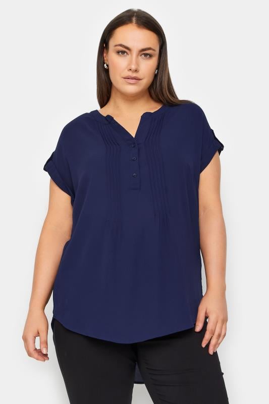 Evans Navy Button Pleat Top 1