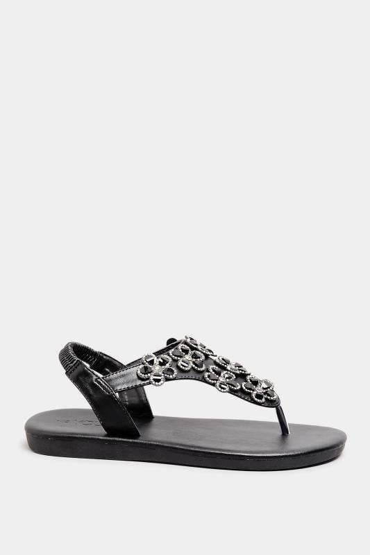 Plus Size Black Diamante Flower Sandals In Wide E Fit & Extra Wide EEE Fit | Yours Clothing 3