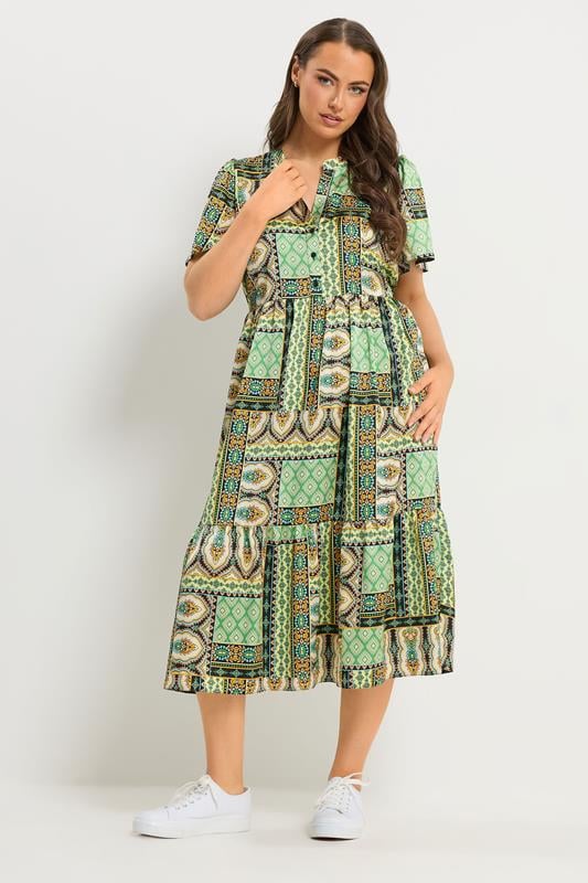  YOURS Curve Green Patchwork Half Placket Dress