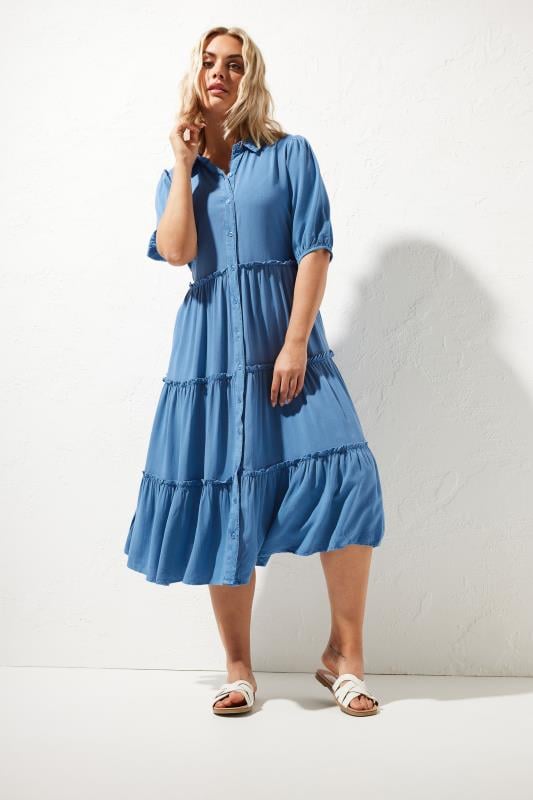 YOURS Plus Size Blue Midaxi Shirt Dress | Yours Clothing 1