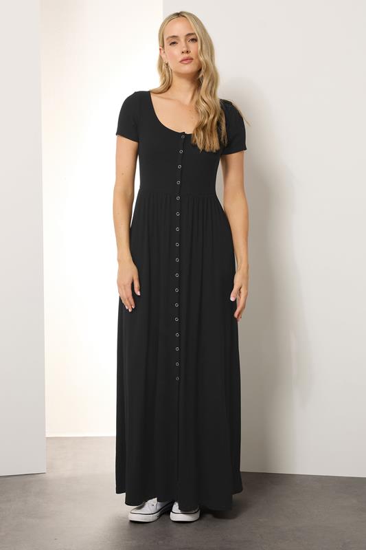 LTS Tall Maternity Black Ribbed Button Maxi Dress | Long Tall Sally 2