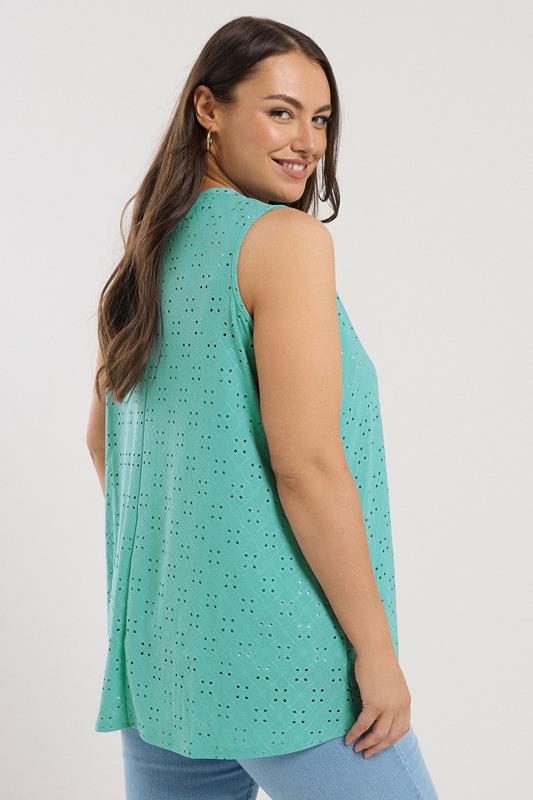 YOURS Plus Size Blue Broderie Anglaise Swing Vest Top | Yours Clothing 3