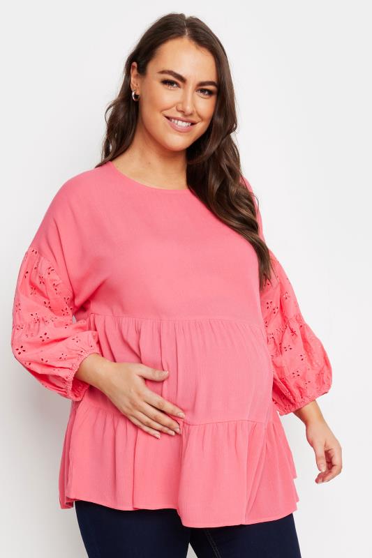 Plus Size  BUMP IT UP MATERNITY Curve Pink Broderie Top