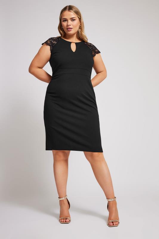 YOURS LONDON Plus Size Black Lace Keyhole Midi Dress | Yours Clothing 3