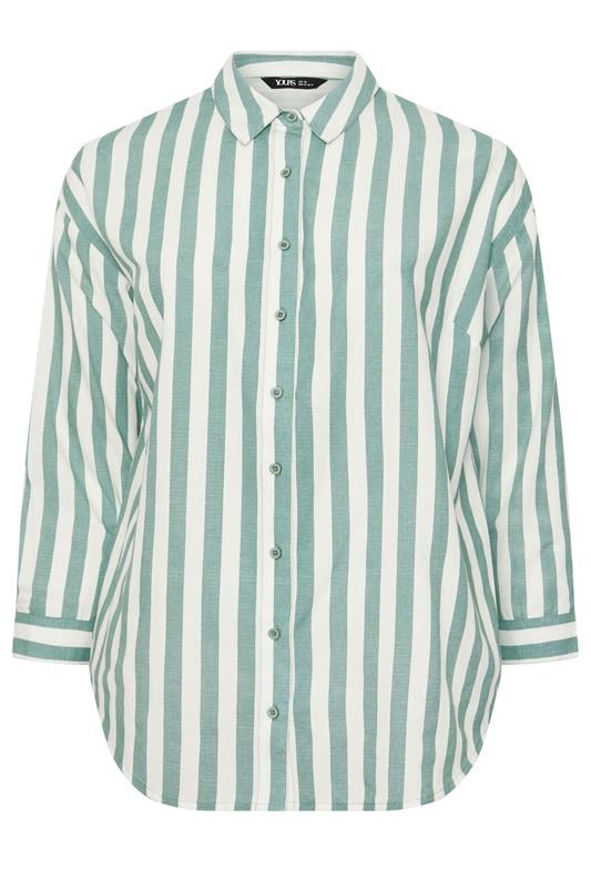 YOURS Plus Size Light Green Stripe Linen Shirt | Yours Clothing 6