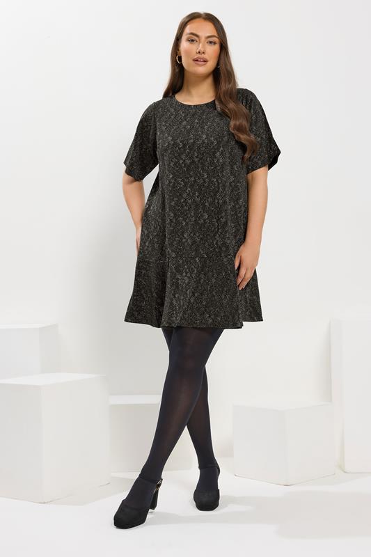 YOURS Plus Size Grey Jacquard T-Shirt Dress | Yours Clothing 2