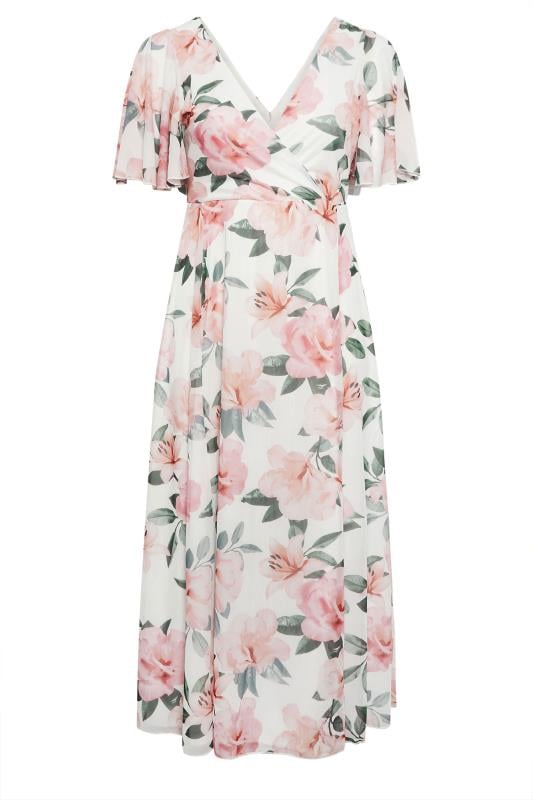 YOURS LONDON Plus Size White & Pink Floral Print Wrap Dress | Yours Clothing 4