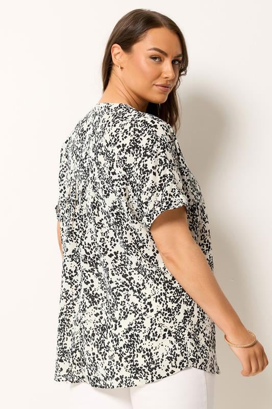 YOURS Curve Ivory White Dalmatian Print Notch Neck Blouse | Yours Clothing 2
