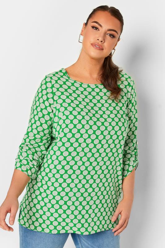 YOURS Plus Size Green Abstract Spot Print Blouse | Yours Clothing  1