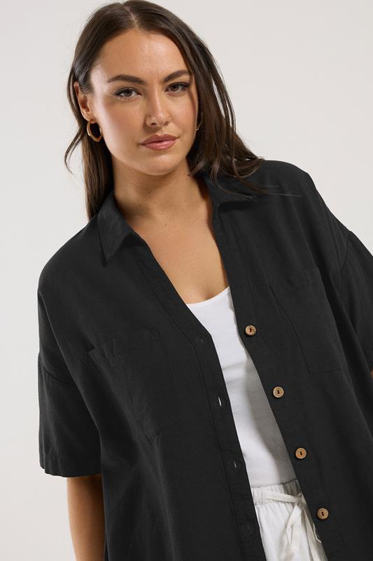 YOURS Plus Size Black Relaxed Linen Shirt | Yours Clothing 4