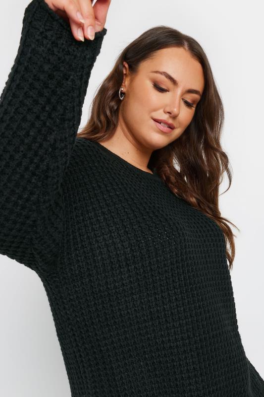 YOURS Plus Size Black Waffle Knit Jumper | Yours Clothing 5