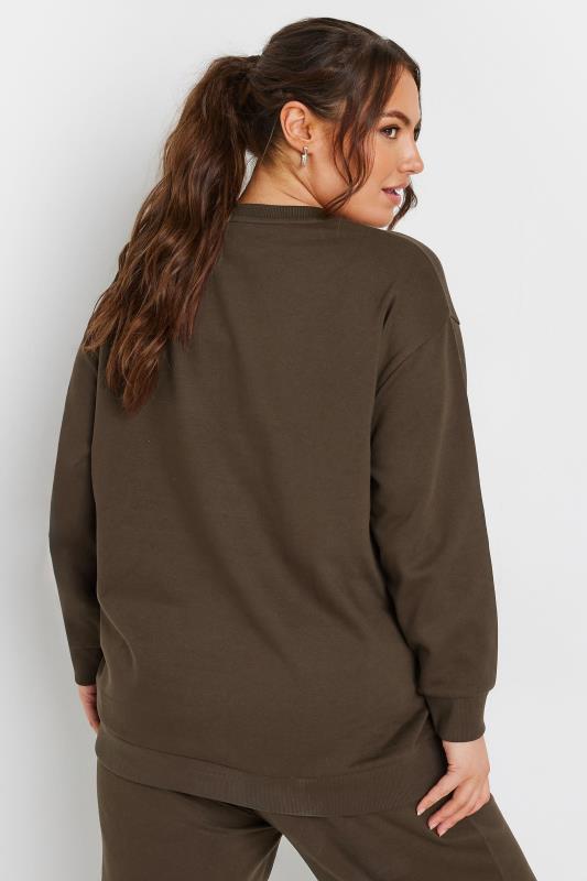 YOURS Plus Size Chocolate Brown Crew Neck Sweatshirt | Yours Clothing 3