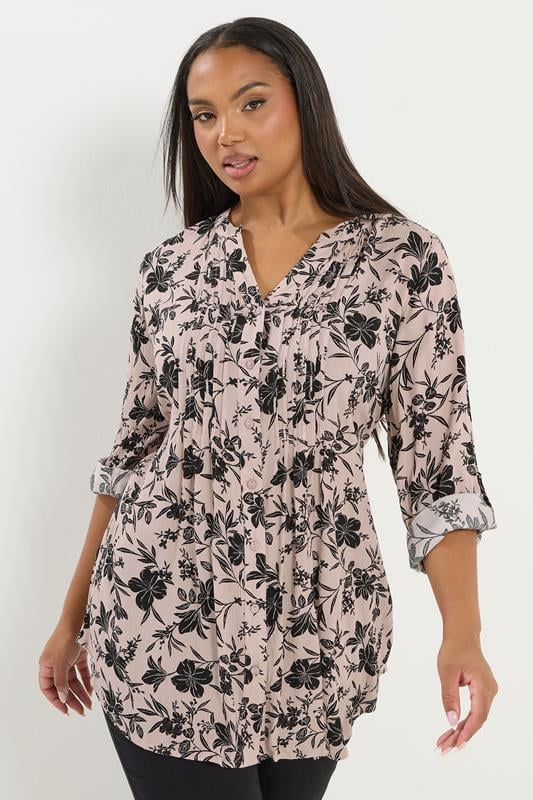 Plus Size  YOURS Curve Dusky Pink Floral Pintuck Blouse