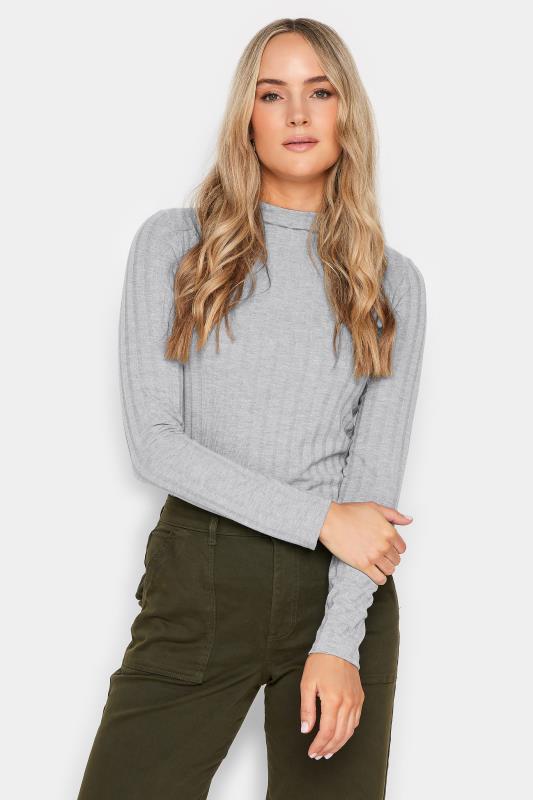 LTS Tall Women's Grey Ribbed High Neck Top | Long Tall Sally 1