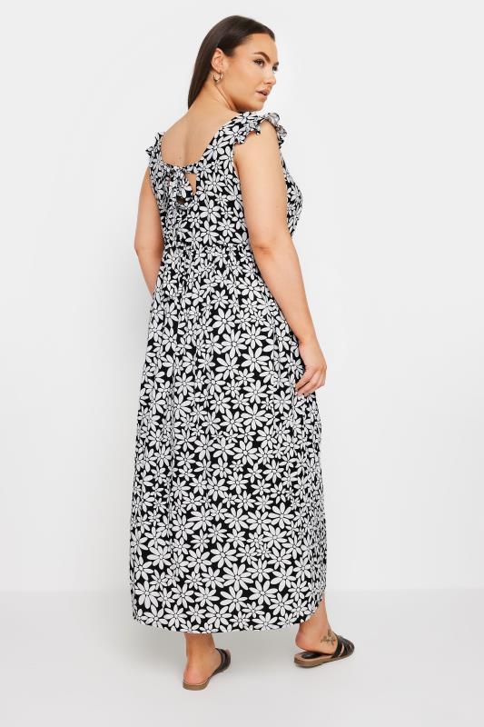 YOURS Plus Size Black Floral Print Frill Sleeve Maxi Dress | Yours Clothing 3