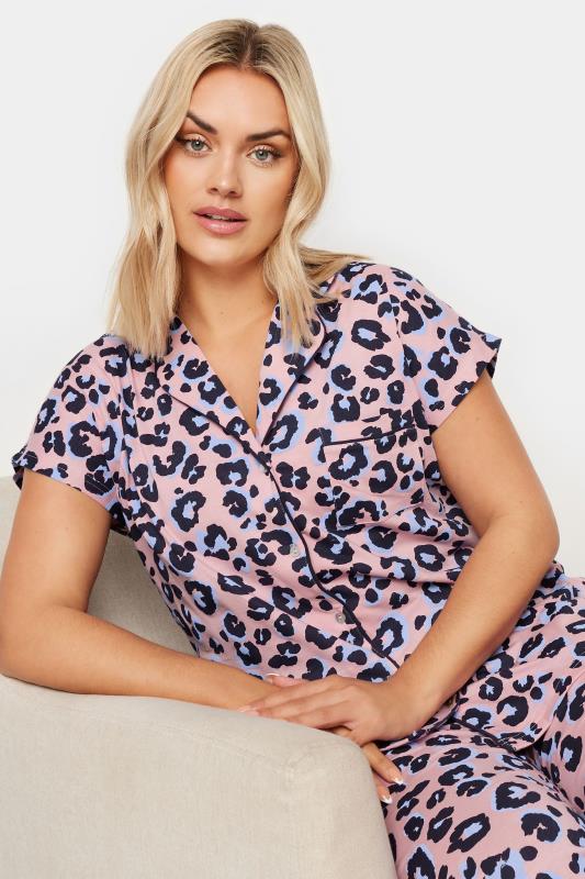 YOURS Plus Size Pink Leopard Print Button Through Pyjama Set | Yours Clothing 5