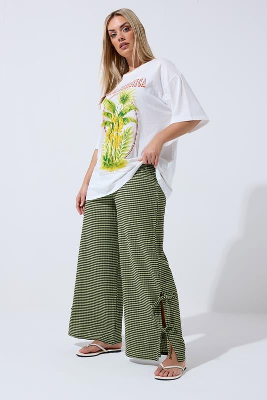  LIMITED COLLECTION Curve Khaki Green Gingham Tie Side Trousers