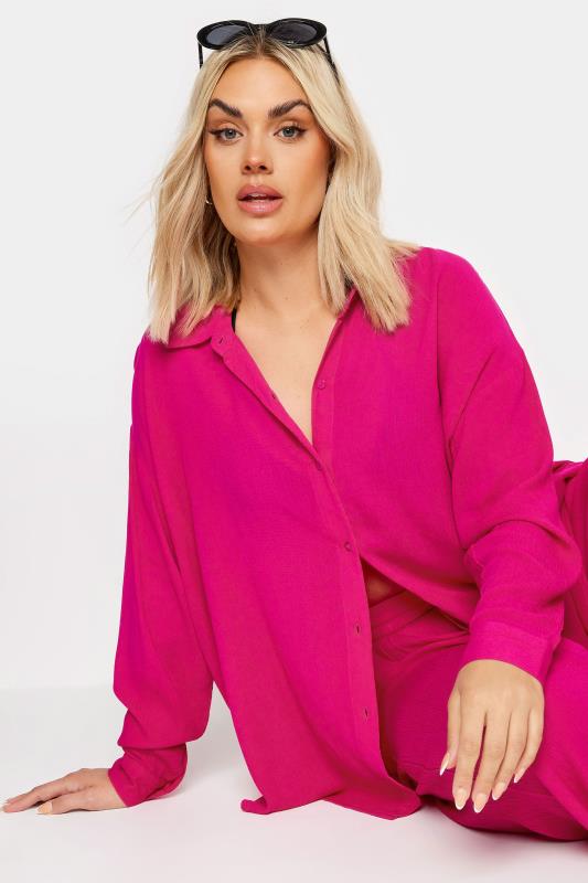 YOURS Plus Size Pink Magenta Crinkle Beach Shirt | Yours Clothing 5