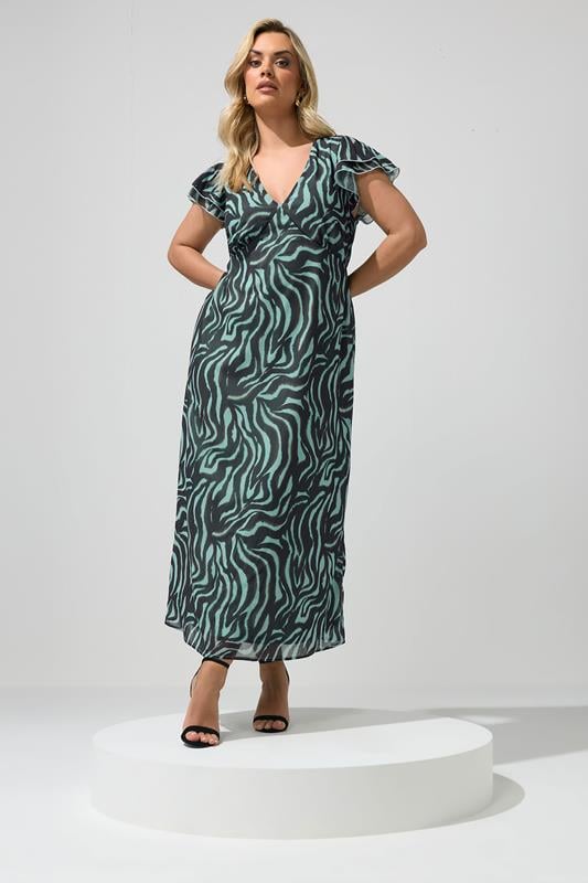  YOURS LONDON Curve Chocolate Brown & Mint Green Zebra Dress